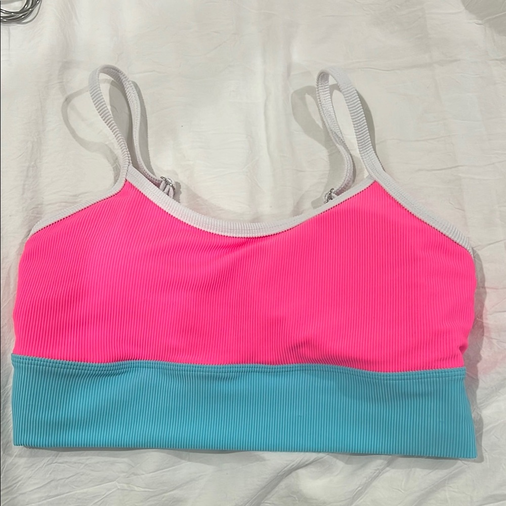 LainSnow Bubblegum Pink and Blue Seabrook Skinny Bikini Swim Top - NWT